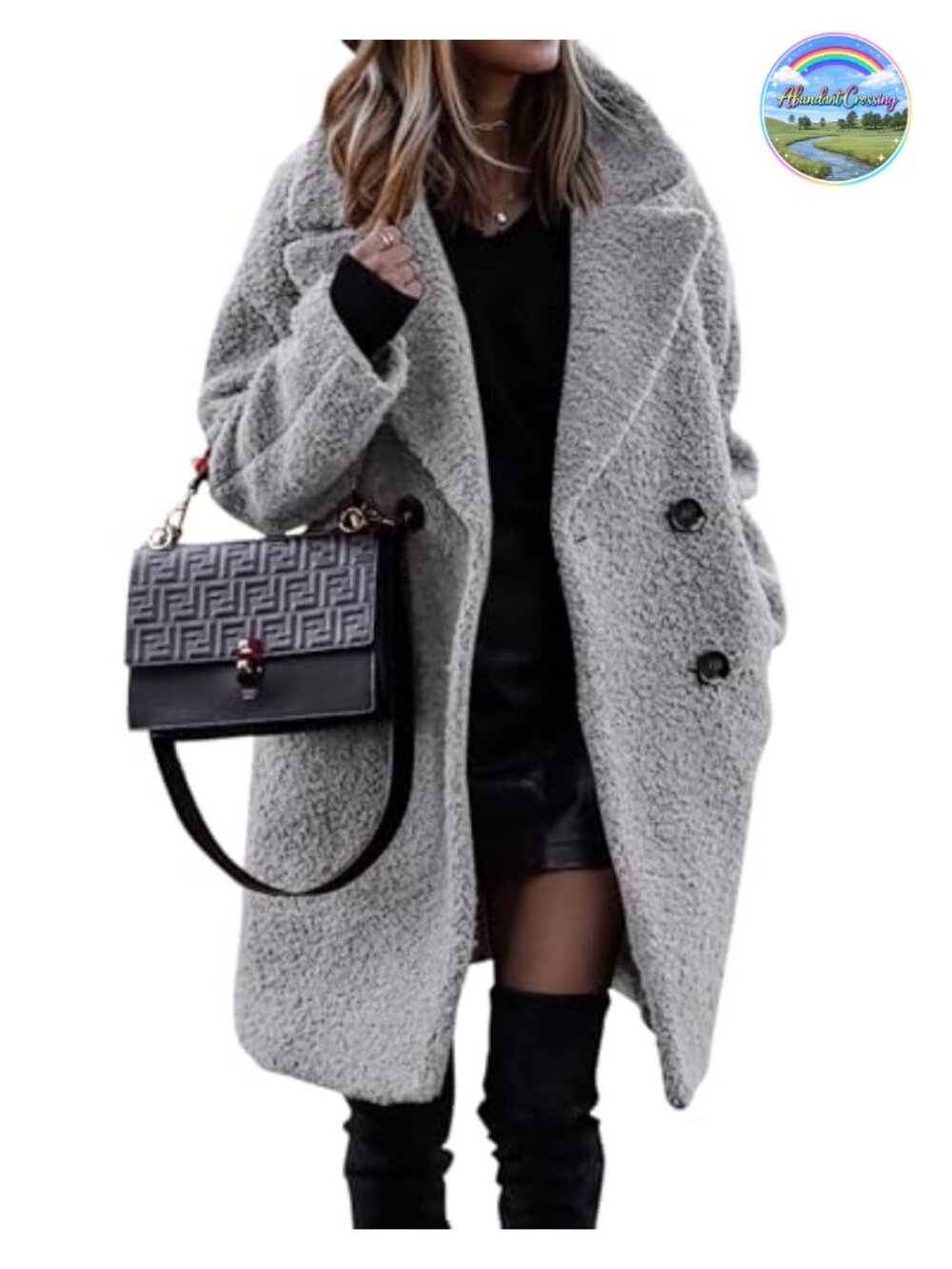 Faux Fur Sherpa Fleece Coat Lapel Double-Breasted Winter Jacket